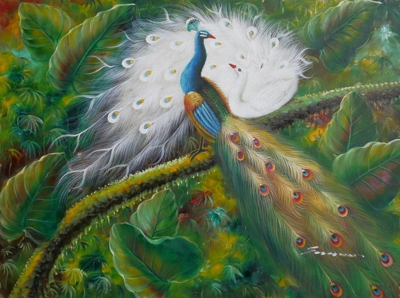 Peacock Art Bird Painting Oil On Canvas Wall Art Beautiful Etsy