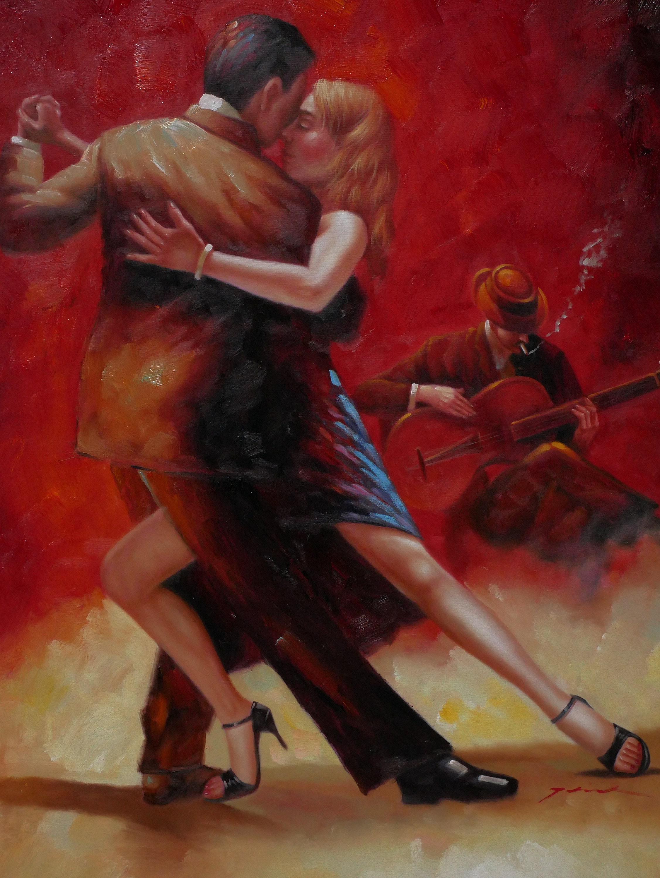 Tango Couple Painting Bold Colors Oil on Canvas Wall Art Beautiful Decor