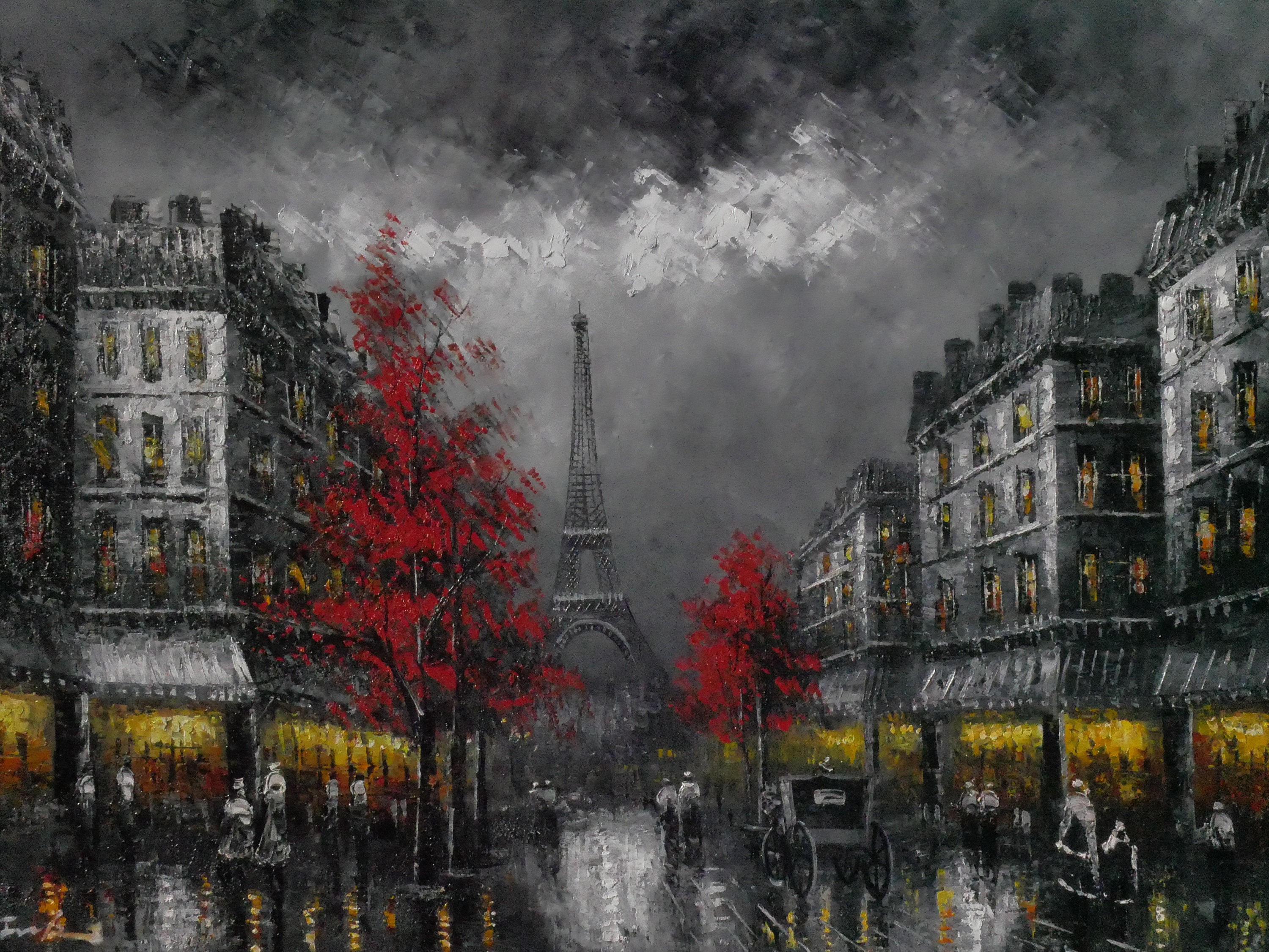 Black and White Paris Art Eiffel Tower Painting Oil on Canvas Wall Art