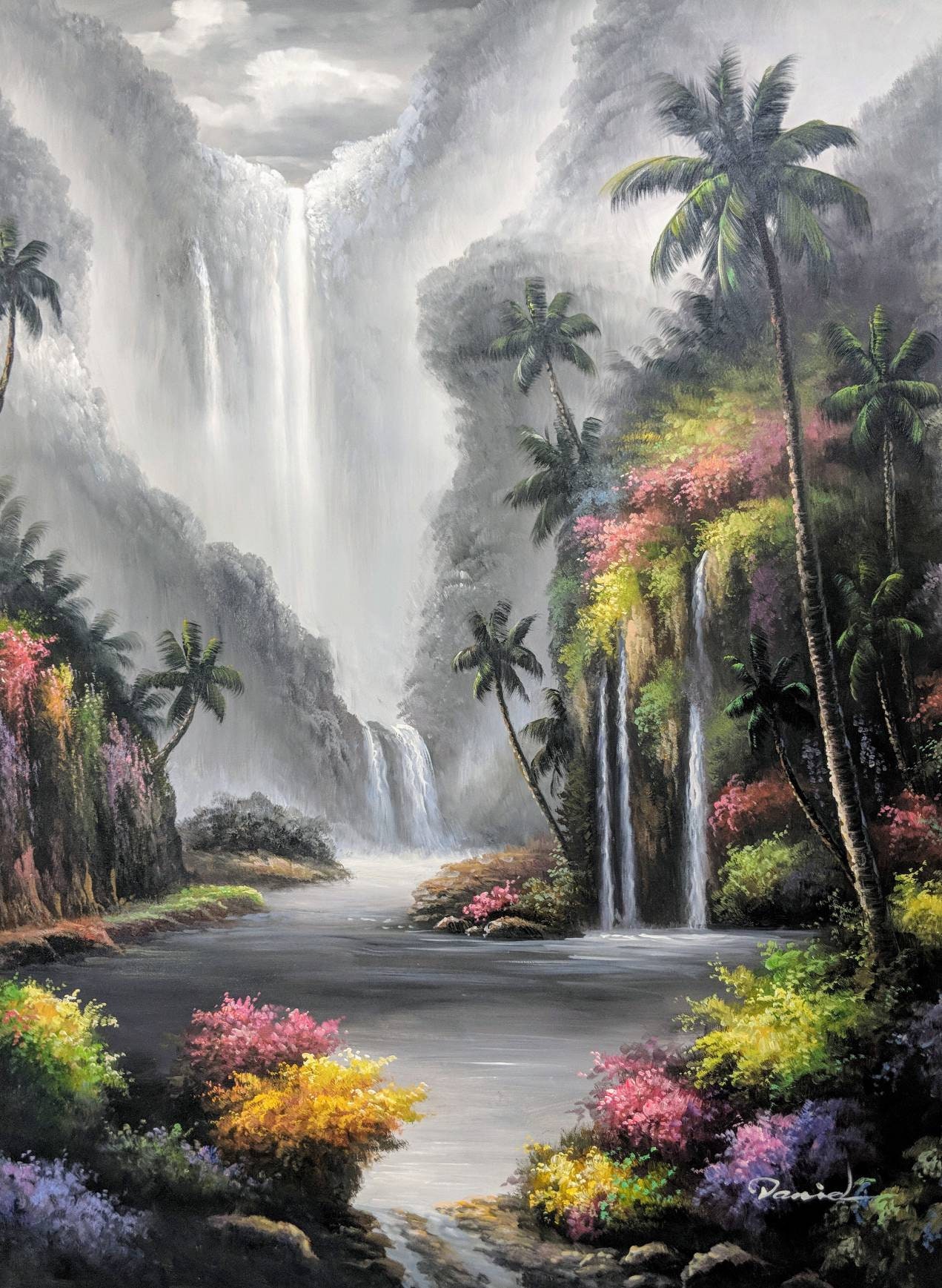 Tropical Waterfall Oil Painting Kauai Hawaii Handmade Decor on Etsy
