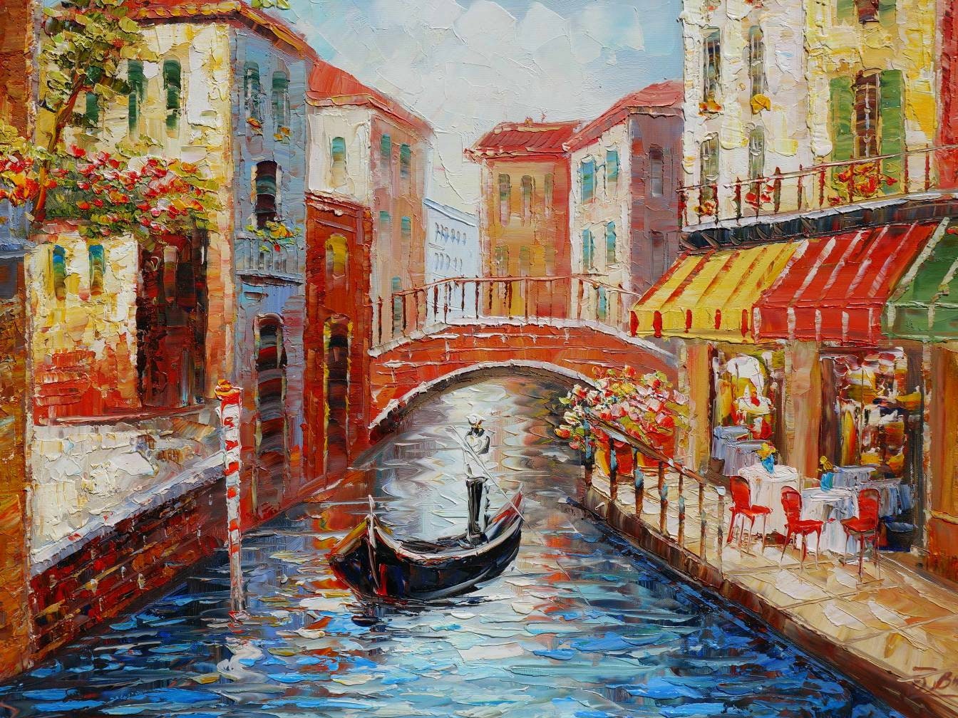 Venice Art Mediterranean Painting Italy Pallet Knife Oil on Canvas