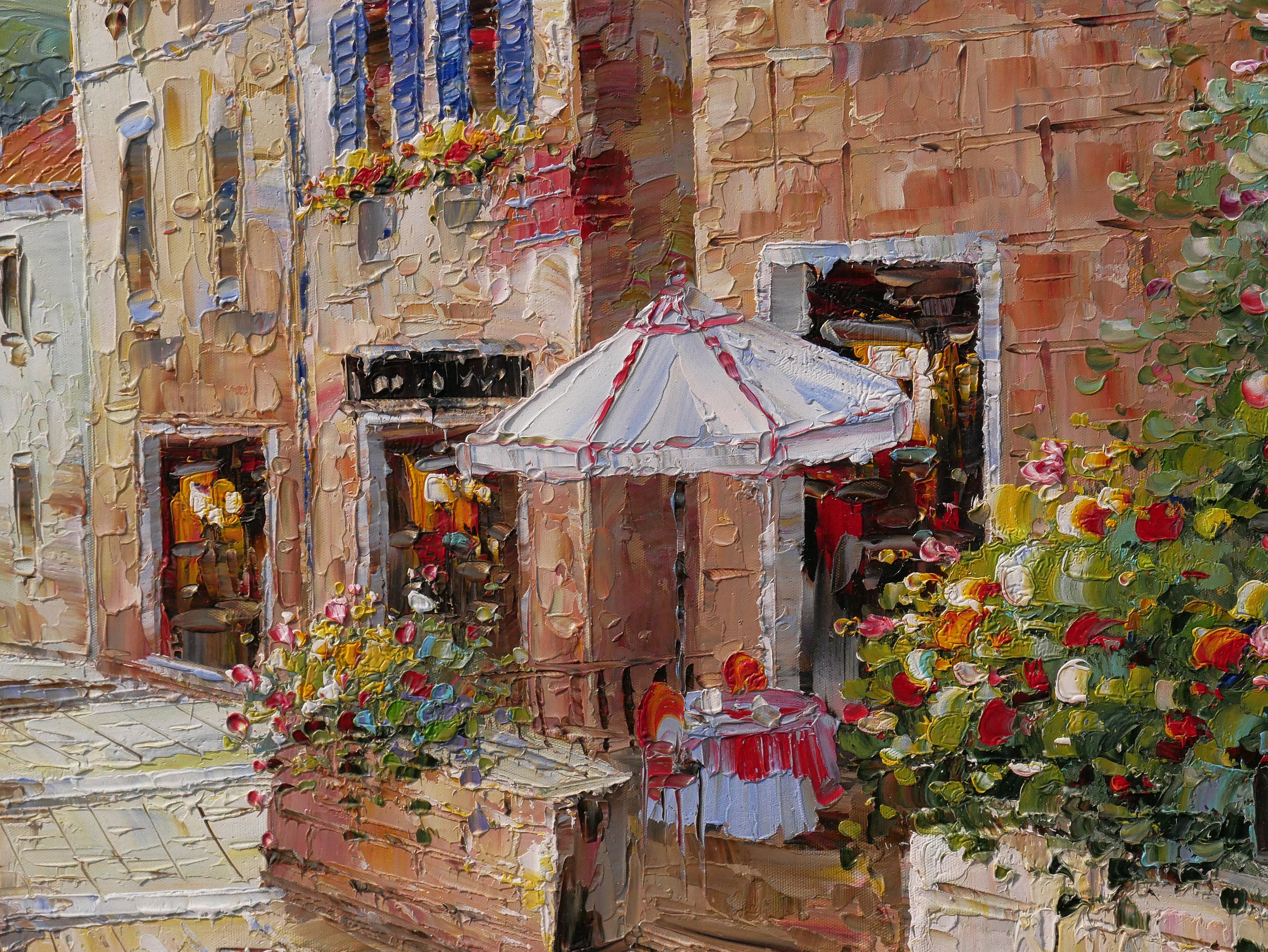 Italian Tuscan Art Mediterranean Painting Village Style Oil on Canvas