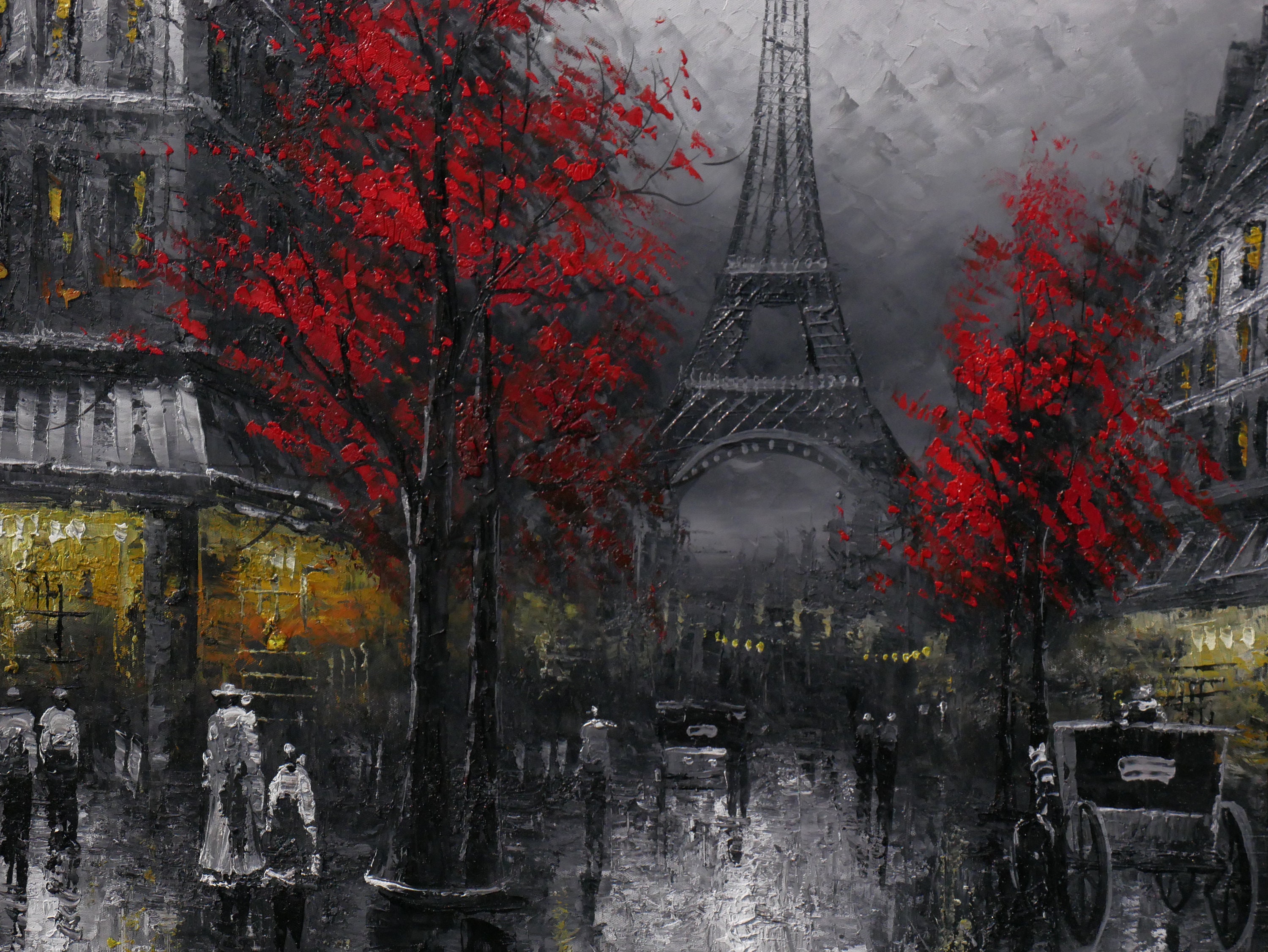 Black and White Paris Art Eiffel Tower Painting Oil on Canvas Wall Art