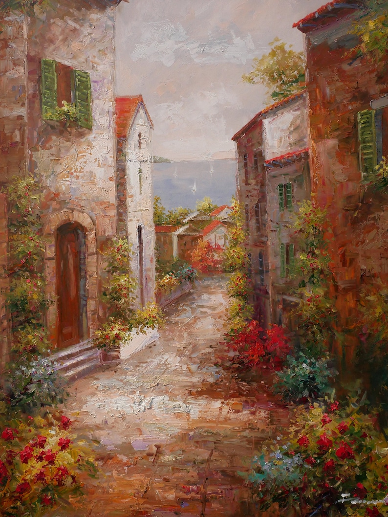 Italian Tuscan Art Mediterranean Painting Village Style Oil on | Etsy