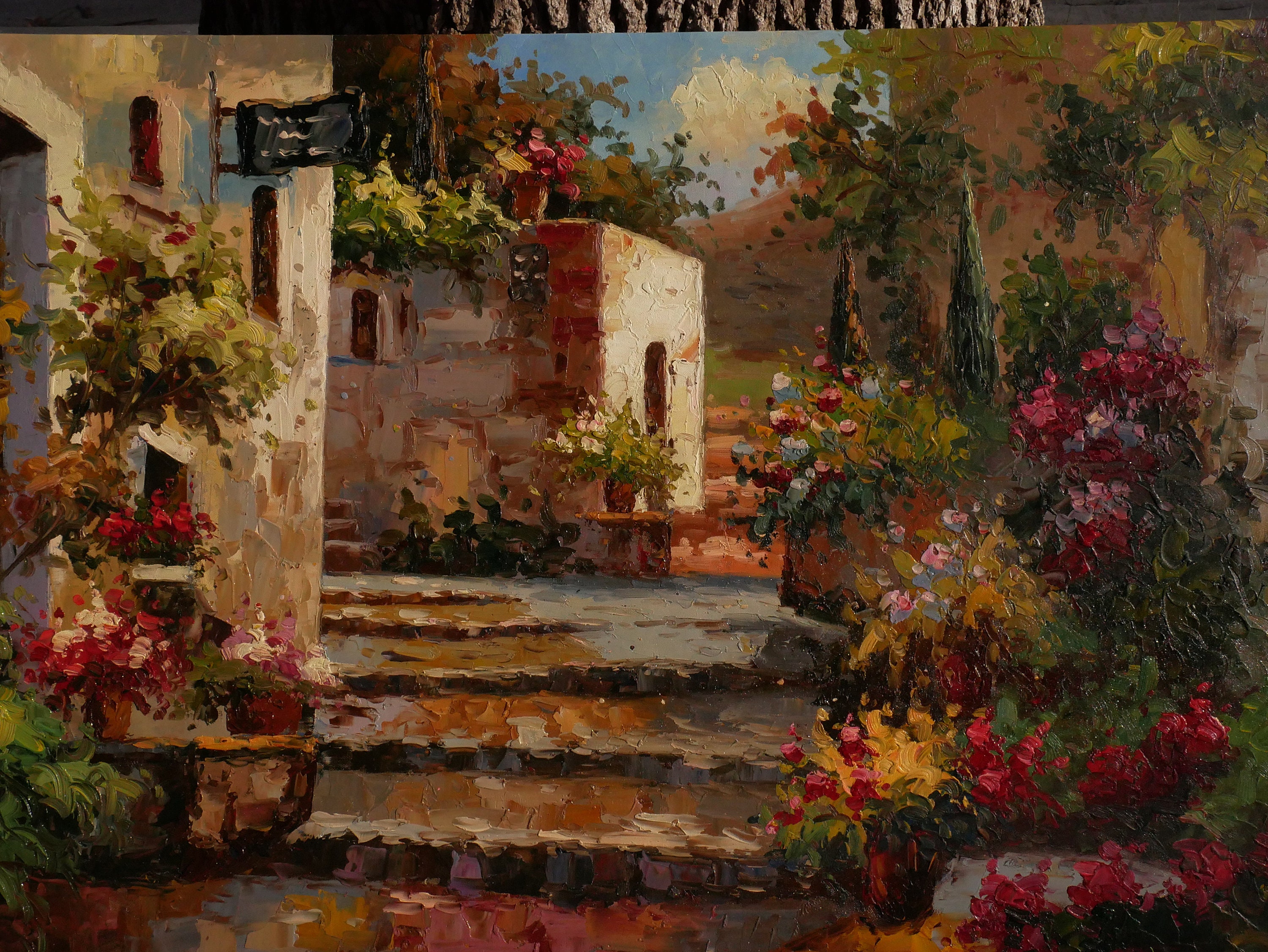 Italian Tuscan Art Mediterranean Painting Lake Garda Oil on Canvas Wall