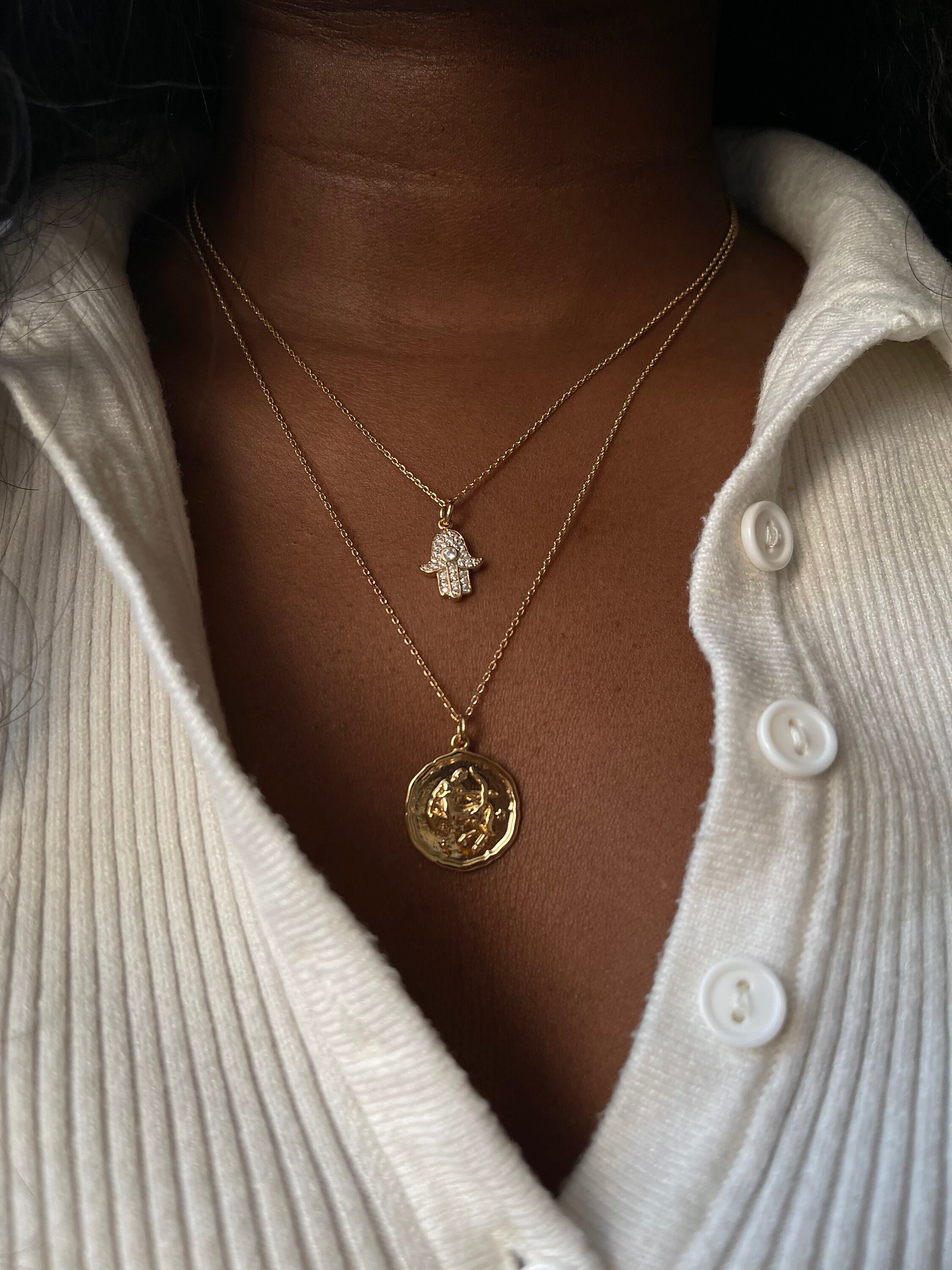 Gold Zodiac pendant, 14k gold filled stainless steel chain, yoga jewelry,  french style layering necklace – Crystal boutique