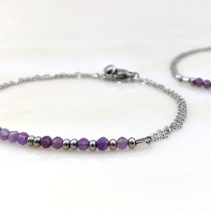 Amethyst bracelet Gold/Silver Morse code bracelet Birthstone bracelet Custom name bracelet Initial Best friend bracelet 6th anniversary gift