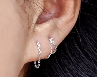 Sterling Silver Huggie Earrings Ear Jacket Earrings Chain Earrings