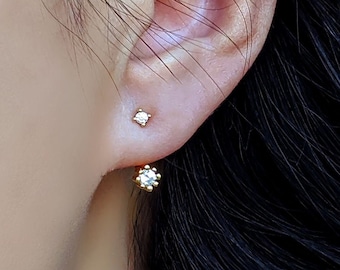 Ear Jackets Earrings 2mm+3mm CZ Diamond Front Back Earrings