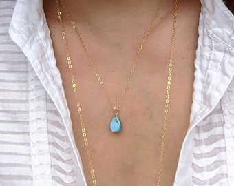 Raw Turquoise Pendant Necklace, December Birthstone Jewelry