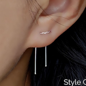 Sterling Silber Bar & Kette Threader Ohrringe, Einzel oder Doppel-Piercing Ohrringe