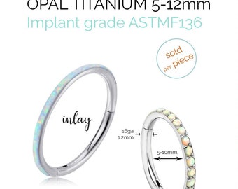 Opal Titanium Hoop Earrings, 16ga thick, Small Cartilage Tragus/Conch/Helix Piercing