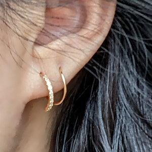 CZ double spiral hoop earrings Single/Double piercing earrings Small hoop earrings Rose Gold Sterling silver helix hoop Cartilage earring