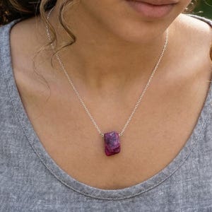 Large Raw Ruby Necklace, Gold or Silver Genuine Ruby-Pendant for confidence, positivity, vitality, wealth-and-success