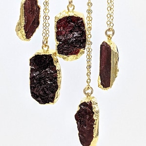Large raw garnet pendant necklace January birthstone necklace Raw garnet necklace Electroformed necklace Red gemstone electroformed jewelry