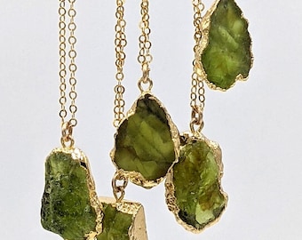 Raw Peridot Necklace, Gold or Silver Peridot Pendant for Emotional Healing & Gratitude, Godmother Gift