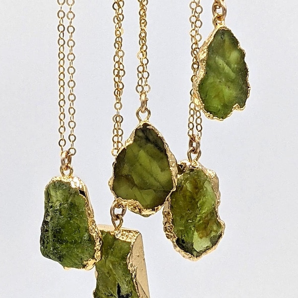 Raw Peridot Necklace, Gold or Silver Peridot Pendant for Emotional Healing & Gratitude, Godmother Gift