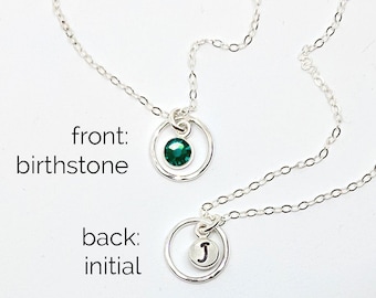 May birthstone necklace Initial necklace Silver karma necklace Green emerald necklace Maid of honor gift Sister graduation gift Daughter BFF