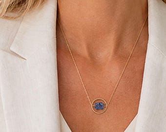 Birthstone Fidget necklace, Raw Sapphire necklace, Gold or Silver Fidget-Jewelry for Anxiety-Relief