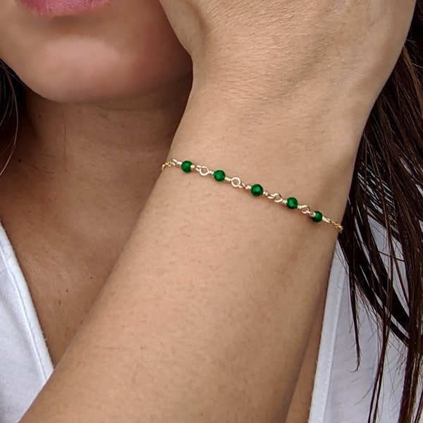 Natural emerald bracelet May birthstone bracelet Gemstone anklets Dainty rosary bracelet Small gemstone bracelet/Ankle bracelet SISTER GIFT
