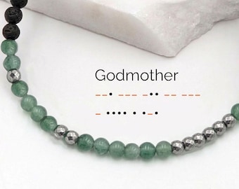 Godmother Bracelet, Godmother-Gift, Will-You-Be-My-Godmother Proposal Gift, Custom Morse-code-bracelet with birthstone
