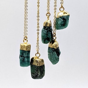 Large raw emerald necklace Raw emerald pendant necklace 40th birthday gifts women Heart chakra necklace Raw gemstone electroformed jewelry