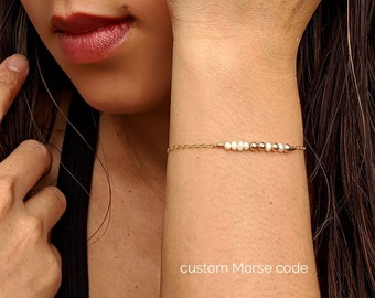 Tiny pearl bracelet June birthstone bracelet Moonstone bracelet Hidden message bracelet Morse code bracelet Sister 30th birthday gifts her