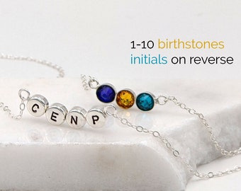 Multiple birthstone necklace Mom necklace Kids initials Family necklace Mothers necklace Great grandma gift Mothers Day gift from daughter 5