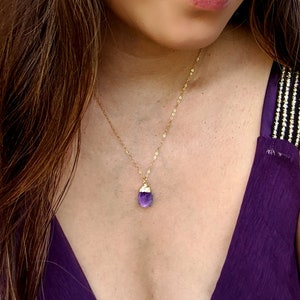 February birthstone necklace Raw amethyst necklace Electroformed raw crystal necklace Raw gemstone necklace 30th-40th birthday gifts women