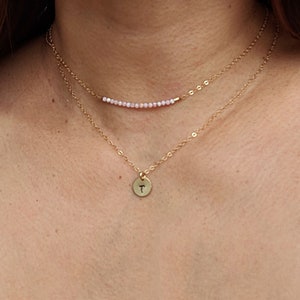 Opal necklace Layered necklace set Dainty pink gemstone choker October birthstone necklace Initial necklace Personalized birthday gift women