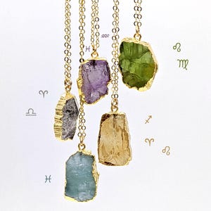 Zodiac Birthstone Necklace: Real Crystal Pendant for Healing, Protection, Manifestation, inner love, calming, abundance
