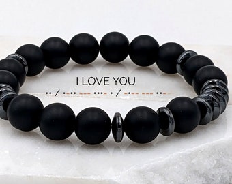 Morse code bracelet Men custom hidden message bracelet Black onyx bracelet Man Step dad Fathers Day gift from wife/son Father in law gift