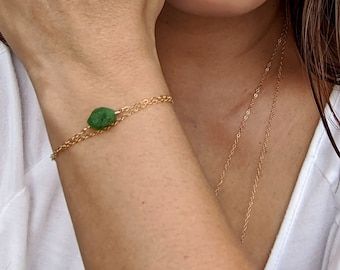 Natural emerald bracelet Raw emerald bracelet Gemstone anklet May birthstone bracelet Gold/Sterling silver wrap bracelet Personalized anklet