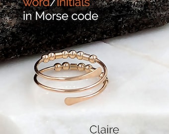 Morse Code Ring, Fidget Ring, Women Custom Name Rings, Gold, Rose, Silver Initial-Ring