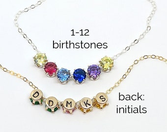 Mothers necklace Kids initial birthstones necklace Mom necklace 50th birthday gift women Blended family necklace Nana gift Grandma necklace