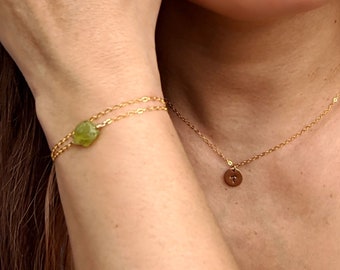 Genuine peridot bracelet Raw stone bracelet Rose Gold/Silver personalized anklet 40th-60th birthday gifts for women Chakra gemstone bracelet