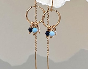 4-in-1 birthstone threader earrings, Mothers-Day-Gift-from-son, Convertible huggie-hoop-earring, Gold or Silver Multiple-birthstone-earrings