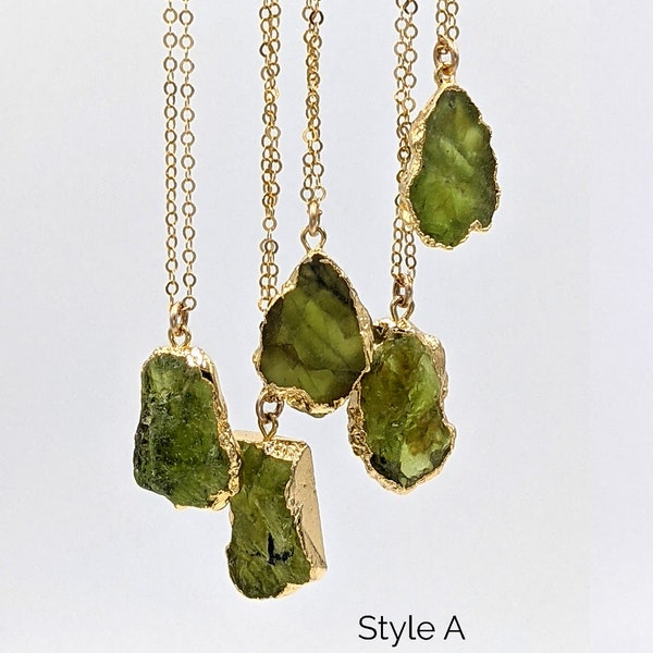 Raw peridot necklace Silver/Gold August birthstone necklace 30th-60th birthday gifts Women raw crystal necklace Rough electroformed gemstone