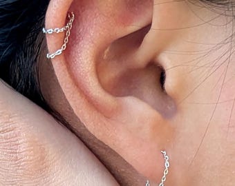 Brincos de corrente para hélice simples ou dupla, brincos de argola em prata de lei, brincos para piercing na cartilagem.