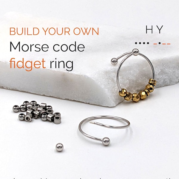 Fidget ring Morse code inital ring Anxiety ring Worry ring Thumb ring Sterling silver/Hematite ring Dainty midi ring Above knuckle ring GIFT