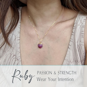 Natural Ruby Necklace: Gold Raw Crystal Pendant for Positive Energy, Silver Zodiac Birthstone Necklace