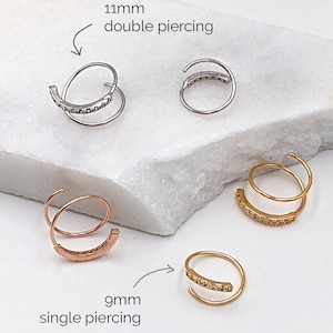 Spiral Huggie Hoops Earrings: Gives "Double piercing earring" Look on helix/cartilage or lobe