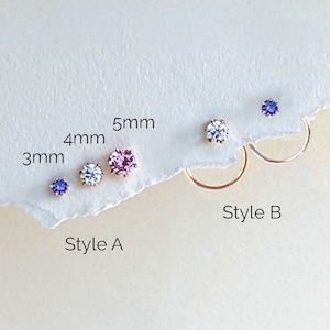 Circle ear jacket earrings Sterling silver/Gold CZ stud earrings Cubic zirconia birthstone earrings Surgical steel earrings 3mm 4mm 5mm post