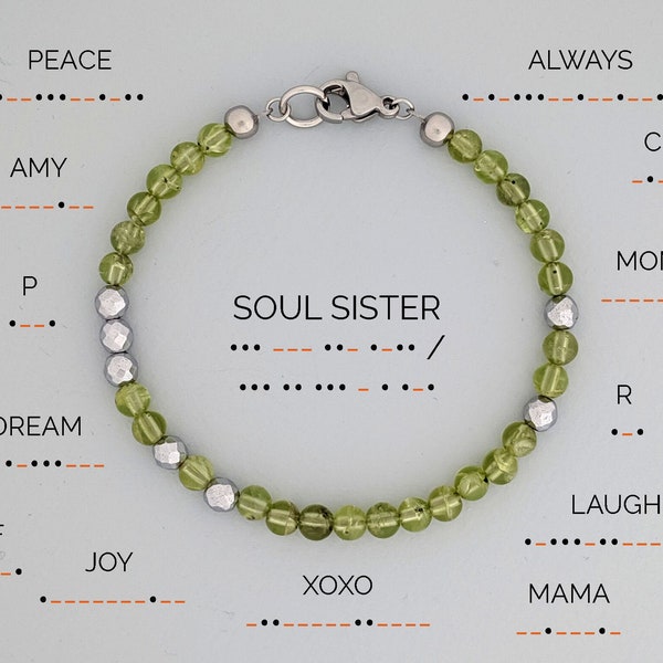 Morse code bracelet Soul sister bracelet 3 best friend bracelet 2 4 Peridot bracelet femme Custom message Name 40th birthday gifts for women