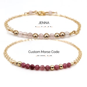 Pink tourmaline bracelet Morse code bracelet/anklet bracelet Rose quartz bracelet October birthstone Personalized 16-18th birthday gift girl