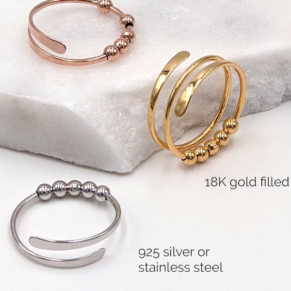 Fidget ring Anxiety ring Sterling silver thumb ring Dainty midi ring Above knuckle ring Stacking ring Adjustable rose gold ring Minimalist