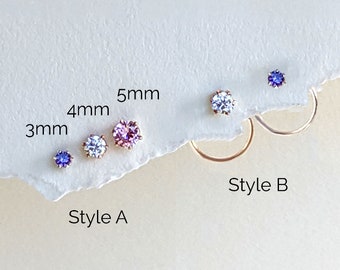 Circle ear jacket earrings Sterling silver/Gold CZ stud earrings Cubic zirconia birthstone earrings Surgical steel earrings 3mm 4mm 5mm post