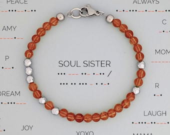 Birthstone Custom Morse code bracelet, Carnelian bracelet, Gold or Silver Zodiac birthstone-bracelet