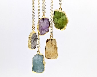 Large raw birthstone necklace, Zodiac Healing Crystal Necklace for Protection, Manifestation, Luck, Abundance, Positive-Energy