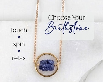 Birthstone Fidget necklace, Raw Tanzanite necklace, Gold or Silver Fidget-Jewelry for Anxiety-Relief